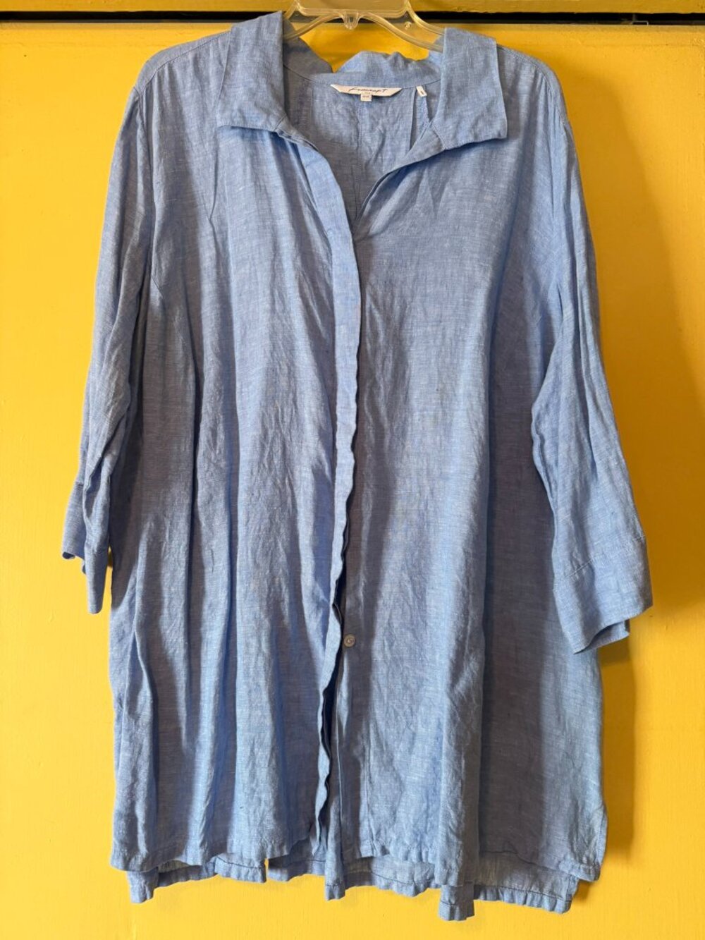 Foxcroft Linen Button-Up Tunic, Long Sleeve, Blue Size 18W Plus excellent Cond